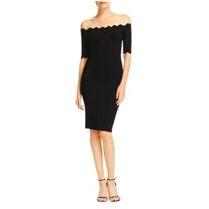 MILLY Off-the-Shoulder Scalloped Dress Black Large
